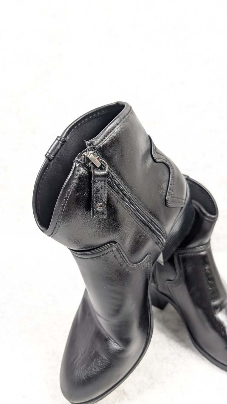 Dr. Scholl's Black Leather Western Ankle Boots with Side Zipper Size 8.5M